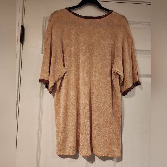Donna Jessica Vintage super stretchy tan oversized blouse M - Picture 5 of 5